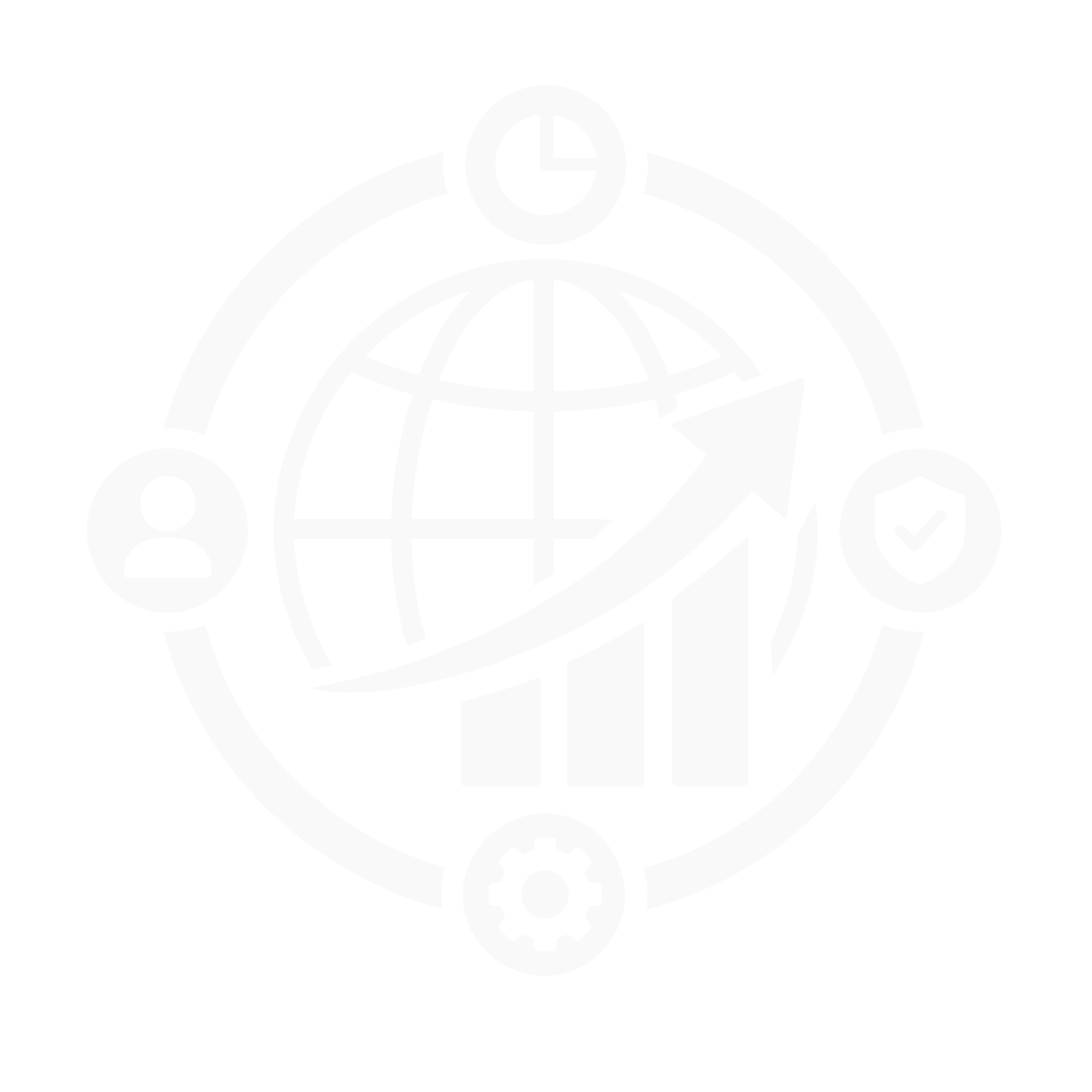 Forward-looking complete package icon showing global analysis, growth direction, and integrated risk methodology